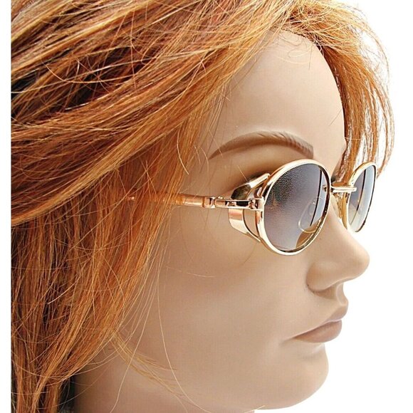 Vintage Sunglasses Gold Metal Frame Oval Shaped Summer Sunglasses Bronze Lens - Picture 8 of 9